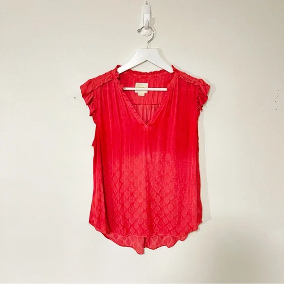 ANTHROPOLOGIE Maeve Textured Blouse with Ruffle Trim | Sz M - Picture 3 of 11